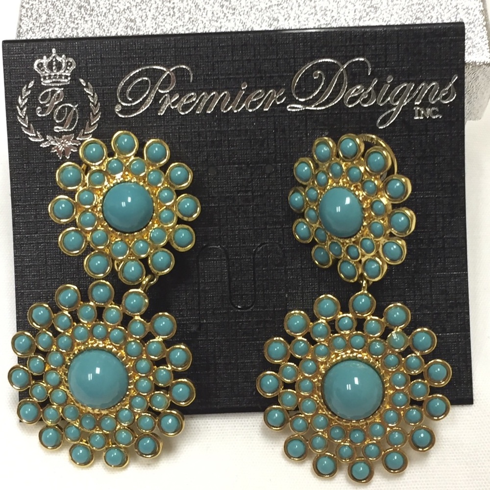 Premier Designs “Dahlia” turquoise/gold earrings